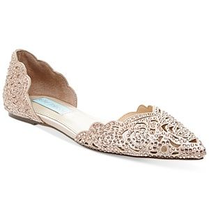 Betsey Johnson Lucy Embellished Flats/ Blush Satin